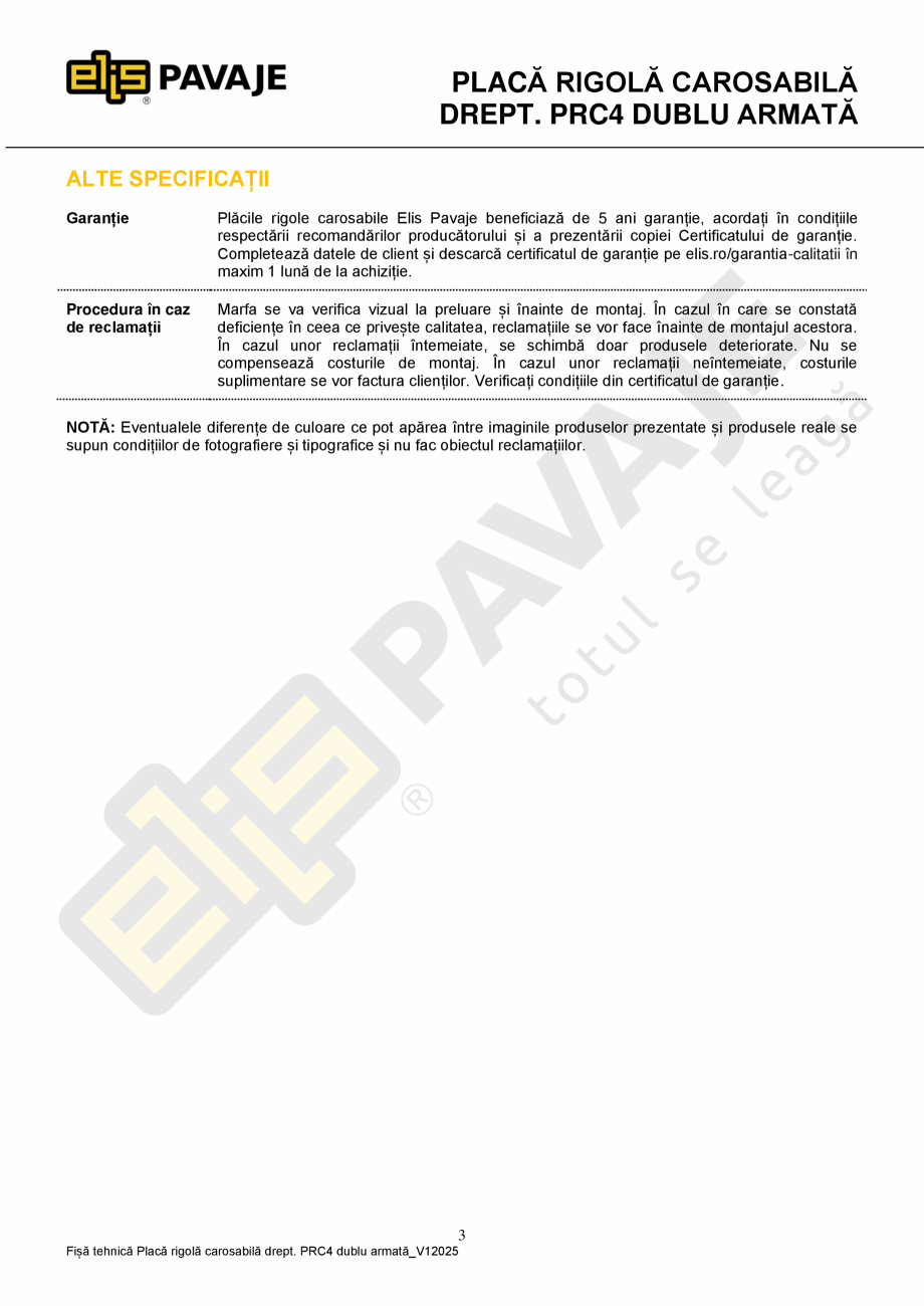 Pagina 3-Placa rigola carosabila drpt. PRC4 dublu armata ELIS PAVAJE Fisa tehnica Romana cvate sau manual...
