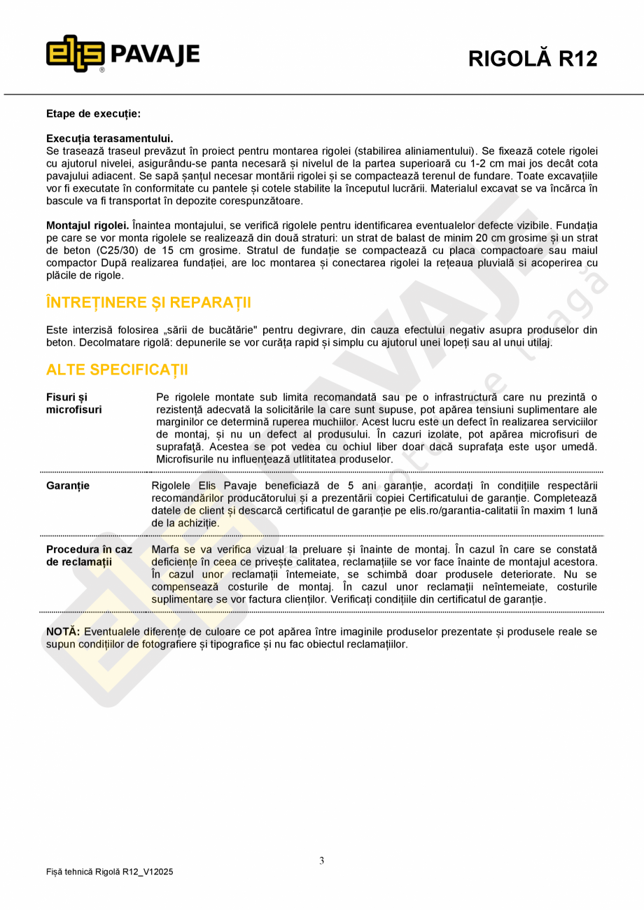 Pagina 3-Rigola ELIS PAVAJE R12 Fisa tehnica Romana fețe drepte, rezistente, fără pericol de...