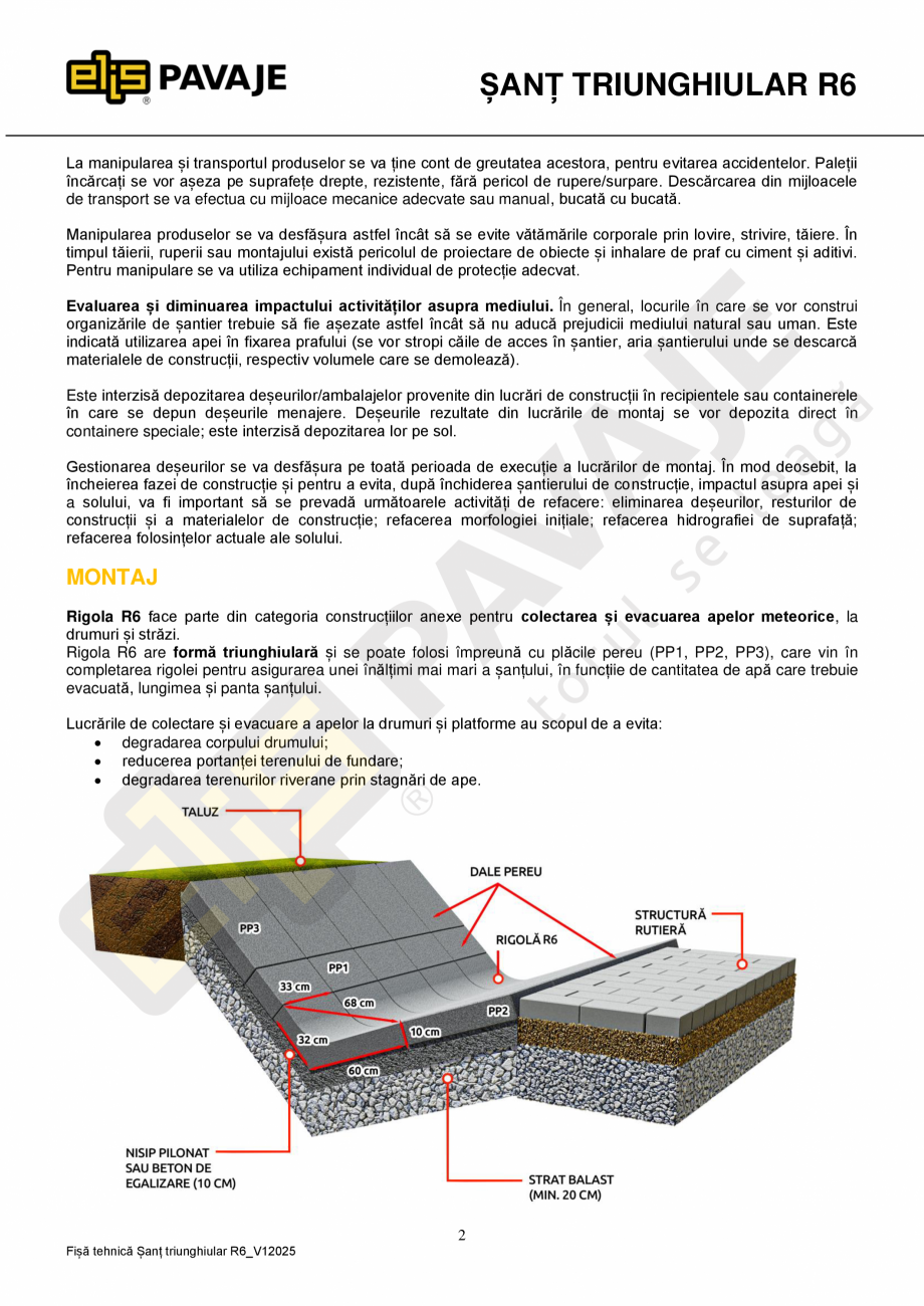 Pagina 2-Sant triunghiular prefabricat din beton ELIS PAVAJE R6 Fisa tehnica Romana stici esențiale...