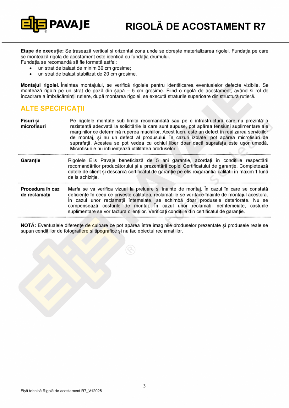 Pagina 3-Rigola de acostament ELIS PAVAJE R7 Fisa tehnica Romana încărcați se vor așeza pe suprafețe...