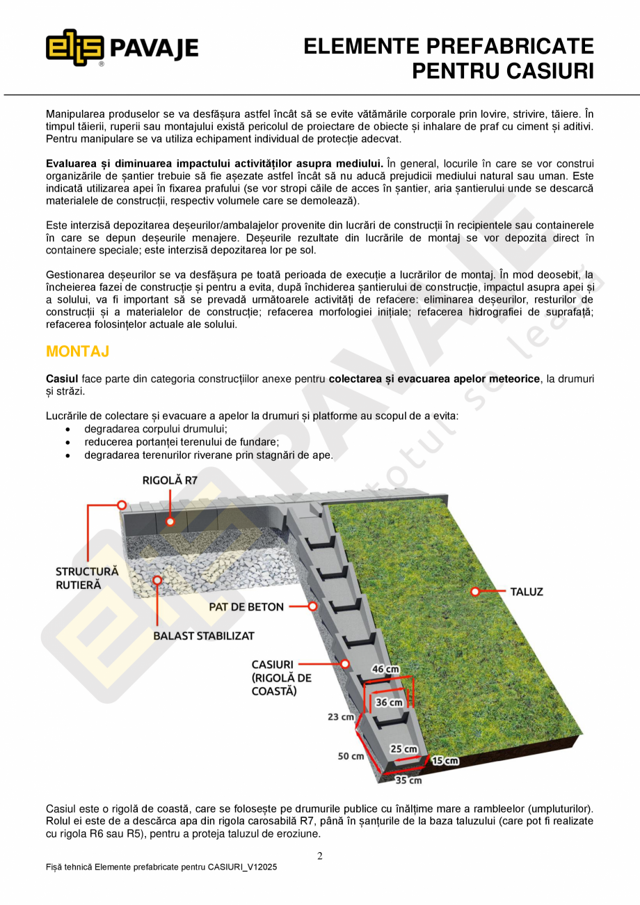 Pagina 2-Element prefabricat pentru casiuri ELIS PAVAJE Fisa tehnica Romana /A1:2006, SR EN 1433:2003/AC:2006...