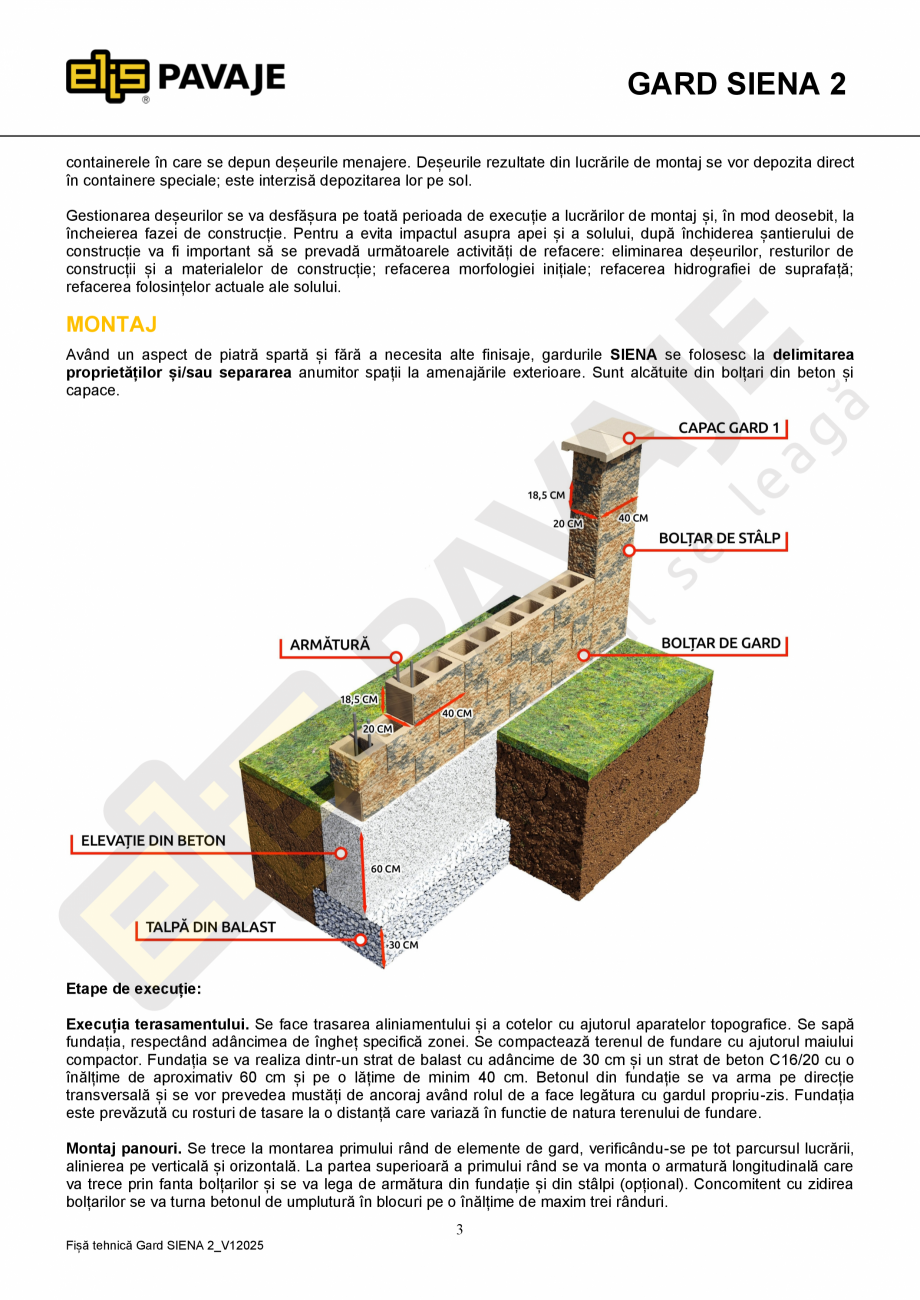Pagina 3-Element gard ELIS PAVAJE gard Siena 2 Fisa tehnica Romana isticile, condițiile și metodele de...