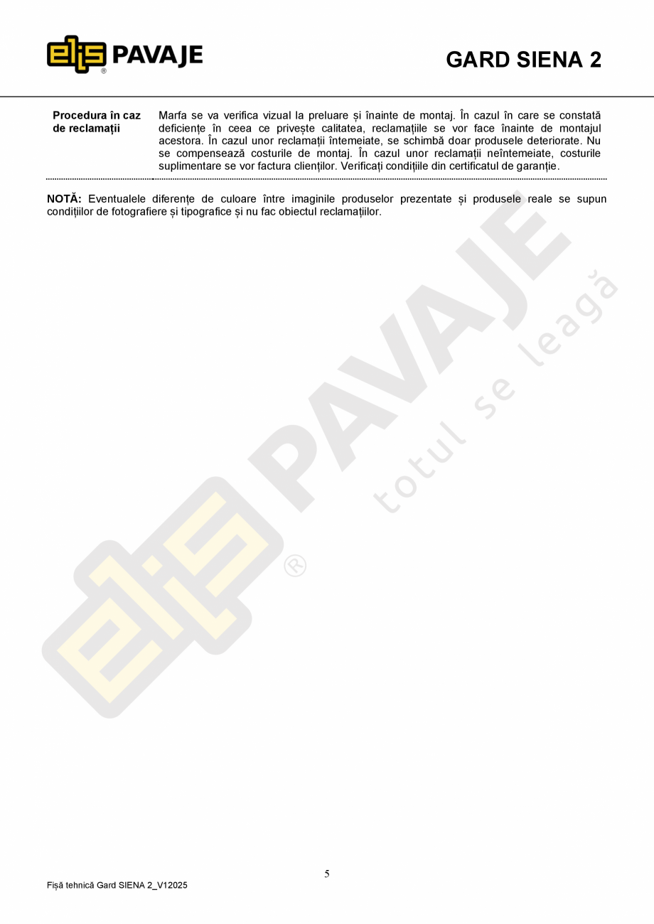 Pagina 5 - Element gard de jumatate ELIS PAVAJE gard jumatate Siena 2 Fisa tehnica Romana și...
