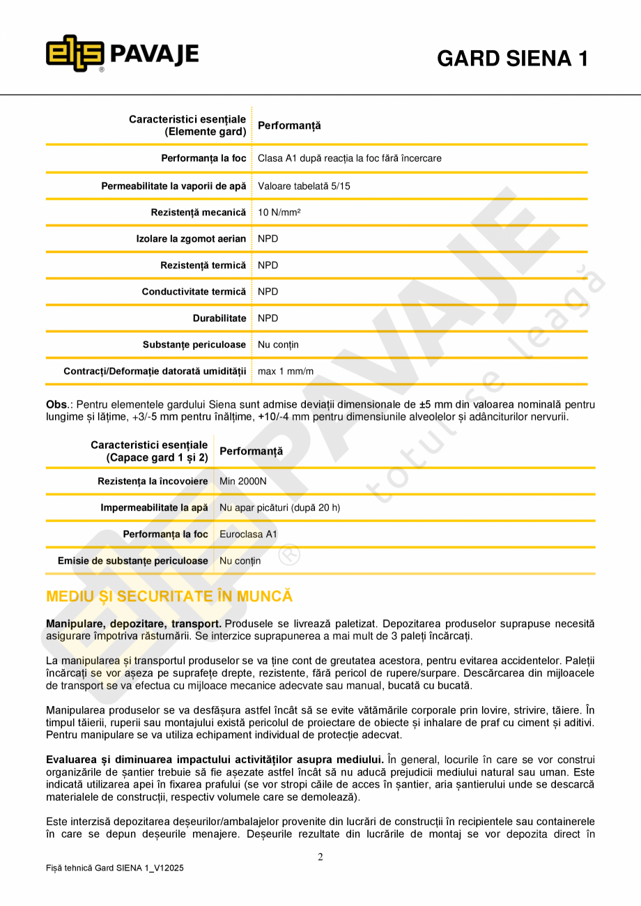Pagina 2-Element stalp Siena ELIS PAVAJE Fisa tehnica Romana  de acoperiş
în pantă şi pentru placarea şi...