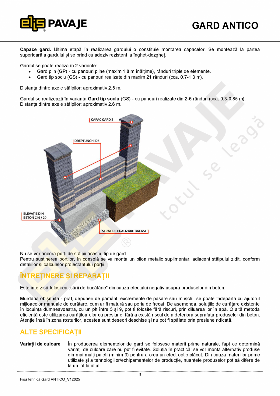Pagina 3-Element D6 Antico ELIS PAVAJE Fisa tehnica Romana ementele D6 Antico.
Caracteristici esențiale...