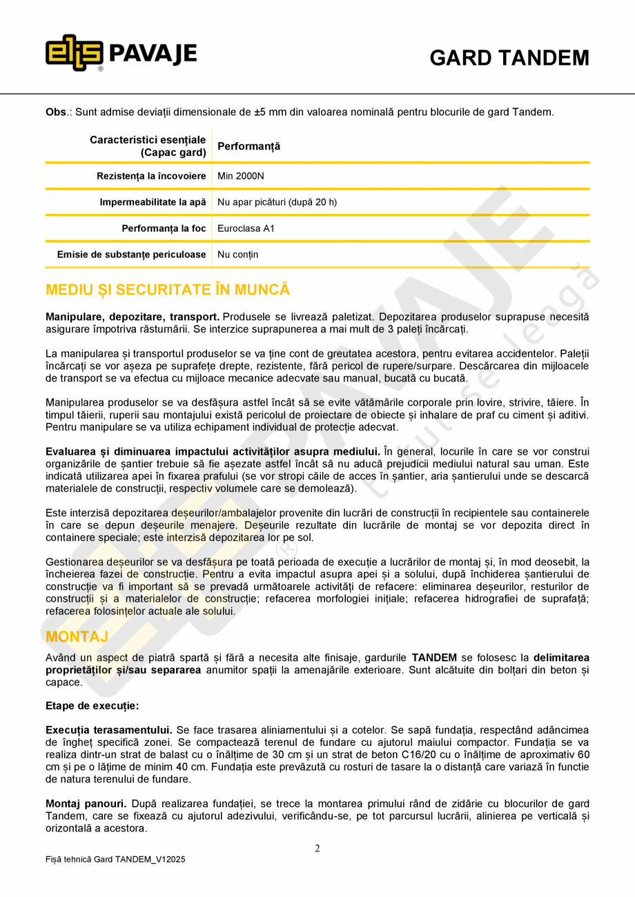 Pagina 2-Bloc gard ELIS PAVAJE bloc gard Tandem Fisa tehnica Romana tarea blocurilor din beton încheie...