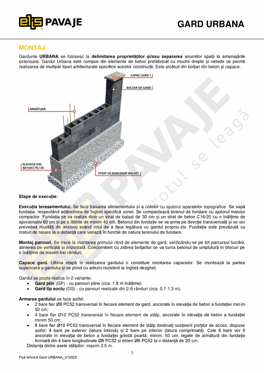 Pagina 3-Element gard Urbana ELIS PAVAJE Fisa tehnica Romana u înălțime, +10/-4 mm pentru dimensiunile...