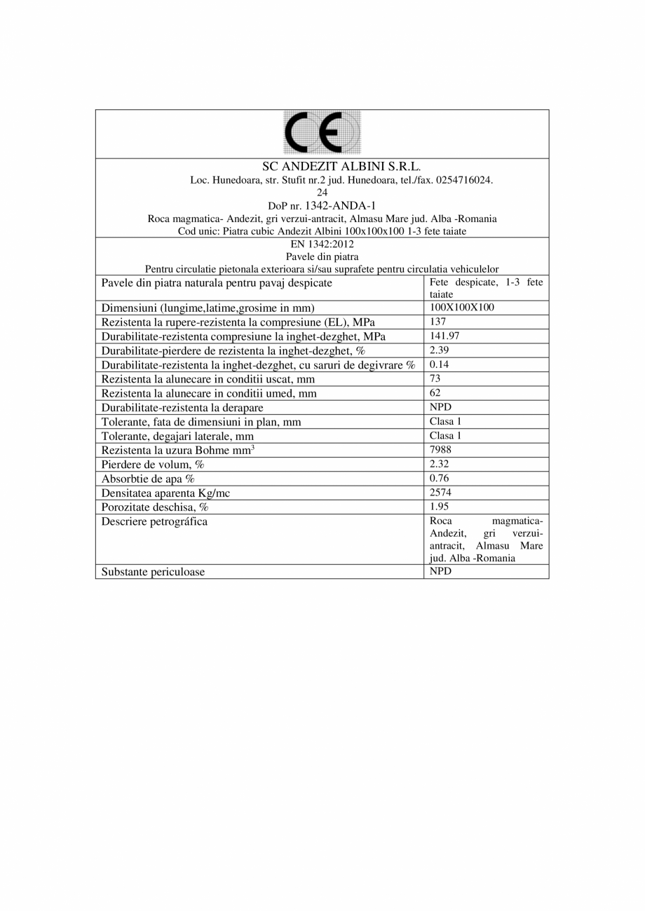 Pagina 2-Declaratie de performanta piatra Andezit ELIS PAVAJE Albini 10/10/10, 1-3 fete  Certificare produs...
