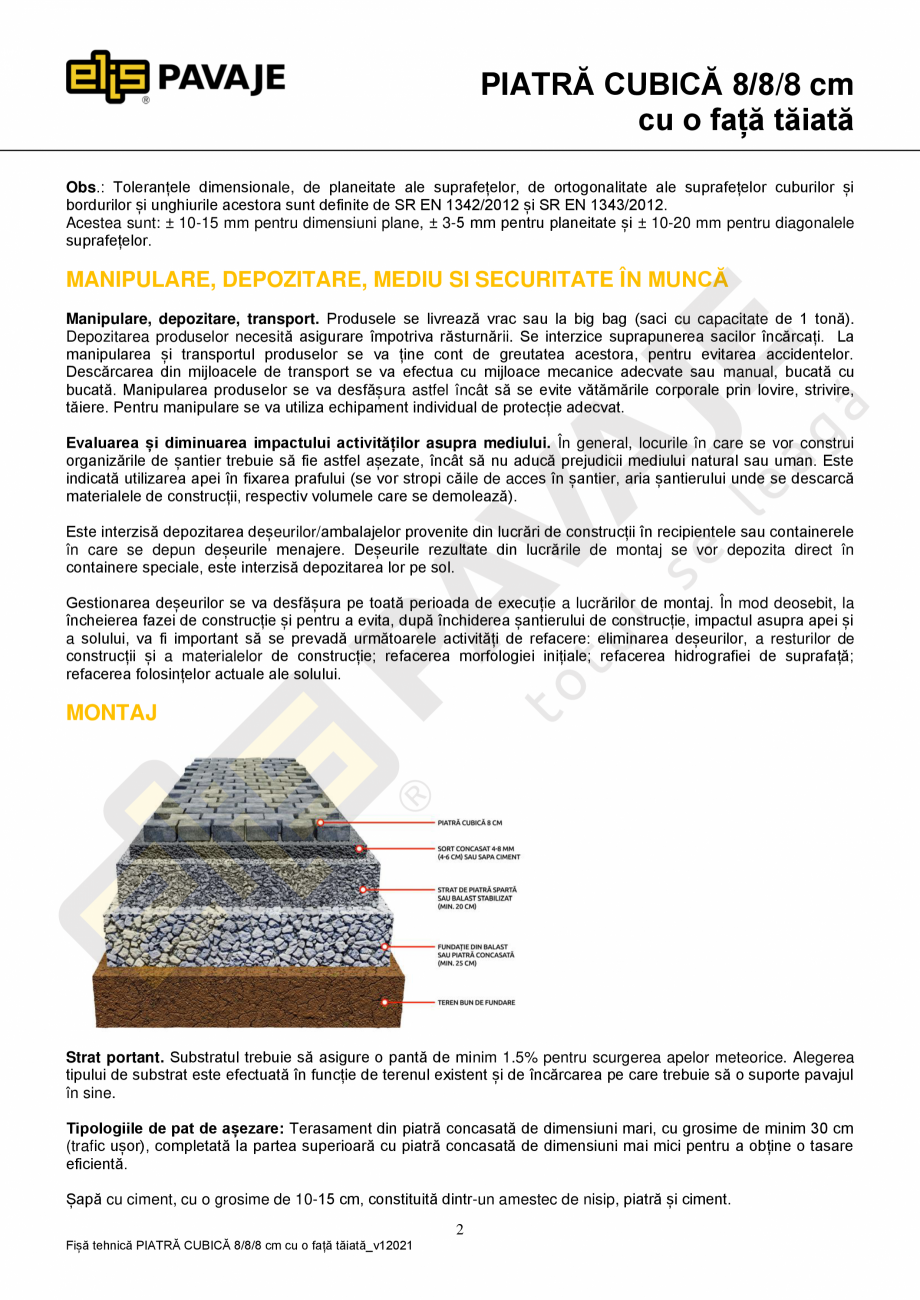 Pagina 2-Piatra Cubica Andezit ELIS PAVAJE Andezit cu fata taiata 8/ 8/8 Fisa tehnica Romana ele de...