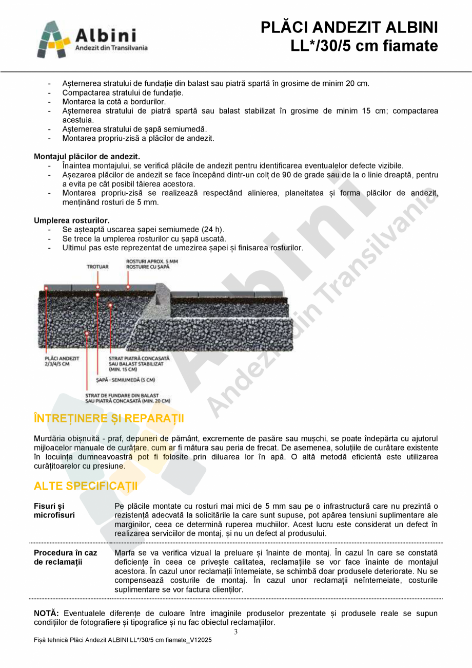 Pagina 3-Placi Andezit ELIS PAVAJE LL*/30/5 fiamate Fisa tehnica Romana tracit
Almașu Mare, jud. Alba -...