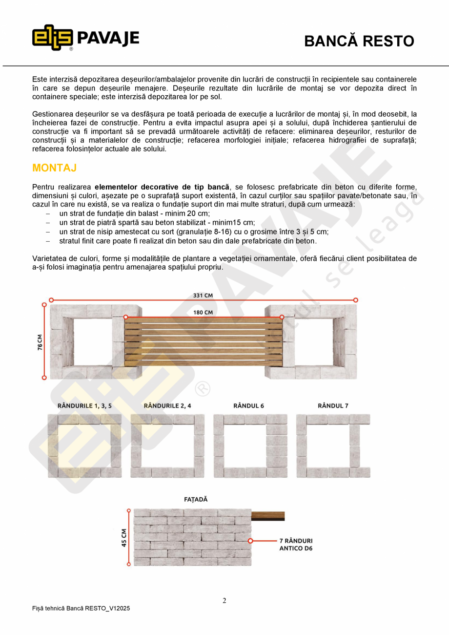 Pagina 2-Banca ELIS PAVAJE Resto Fisa tehnica Romana pă, rezistență la îngheț-dezgheț, rezistență la ...