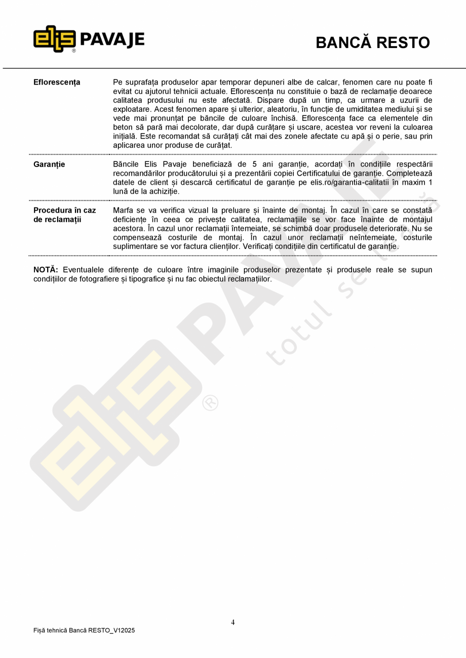 Pagina 4-Banca ELIS PAVAJE Resto Fisa tehnica Romana pun deșeurile menajere. Deșeurile rezultate din...