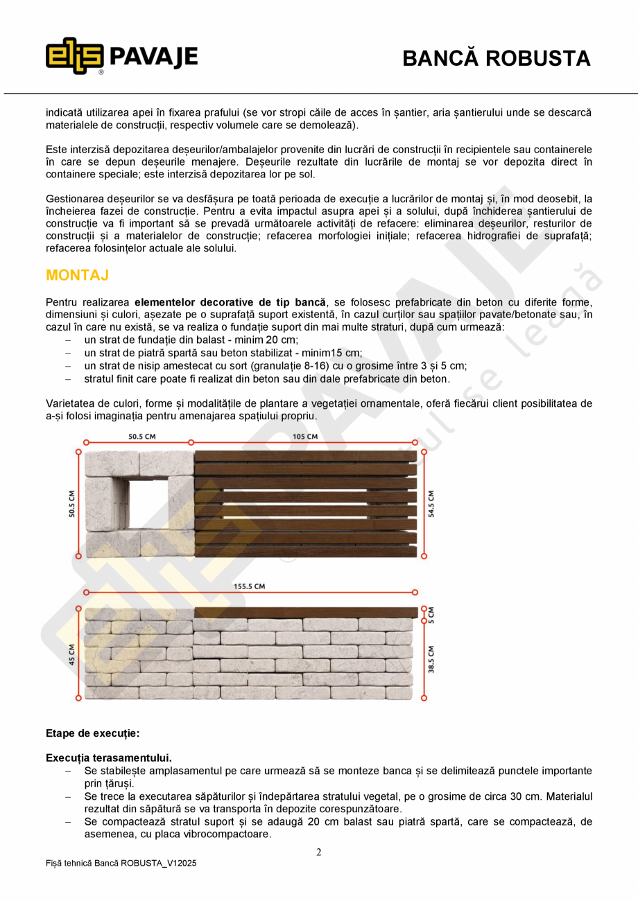 Pagina 2-Banca ELIS PAVAJE Robusta Fisa tehnica Romana usă de apă, rezistență la îngheț-dezgheț,...