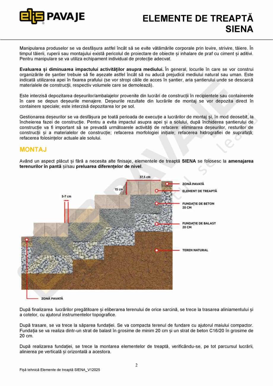 Pagina 2-Element de treapta ELIS PAVAJE Element treapta Siena Fisa tehnica Romana lor din beton încheie...