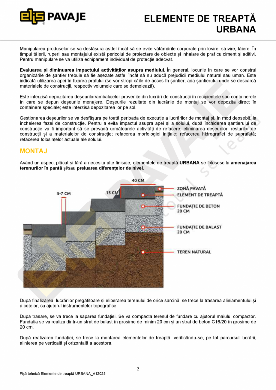 Pagina 2-Element de treapta ELIS PAVAJE Element treapta Urbana Fisa tehnica Romana materialele,...