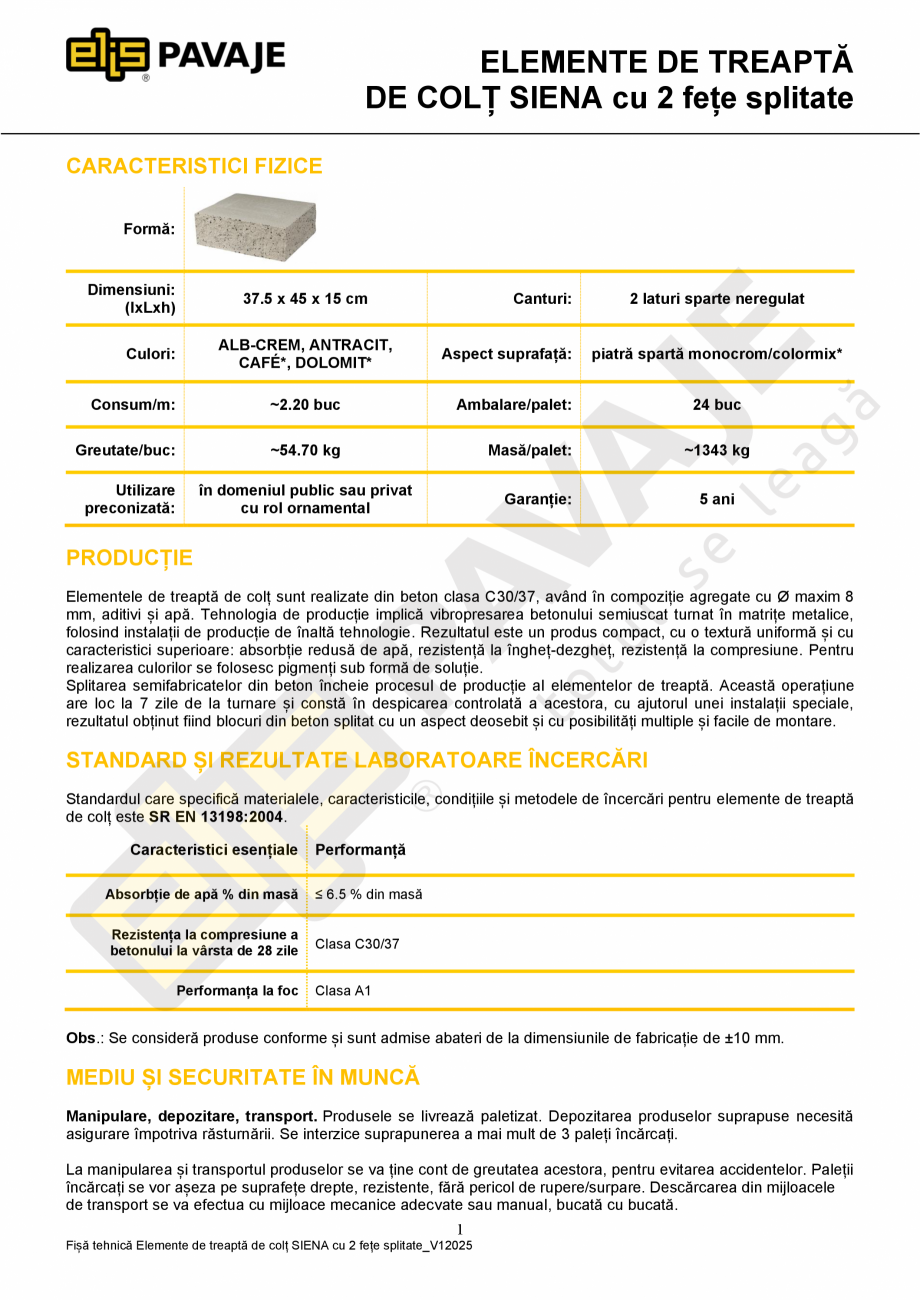 Pagina 1-Element de treapta de colt Siena cu 2 fete splitate ELIS PAVAJE Fisa tehnica Romana ELEMENTE DE...