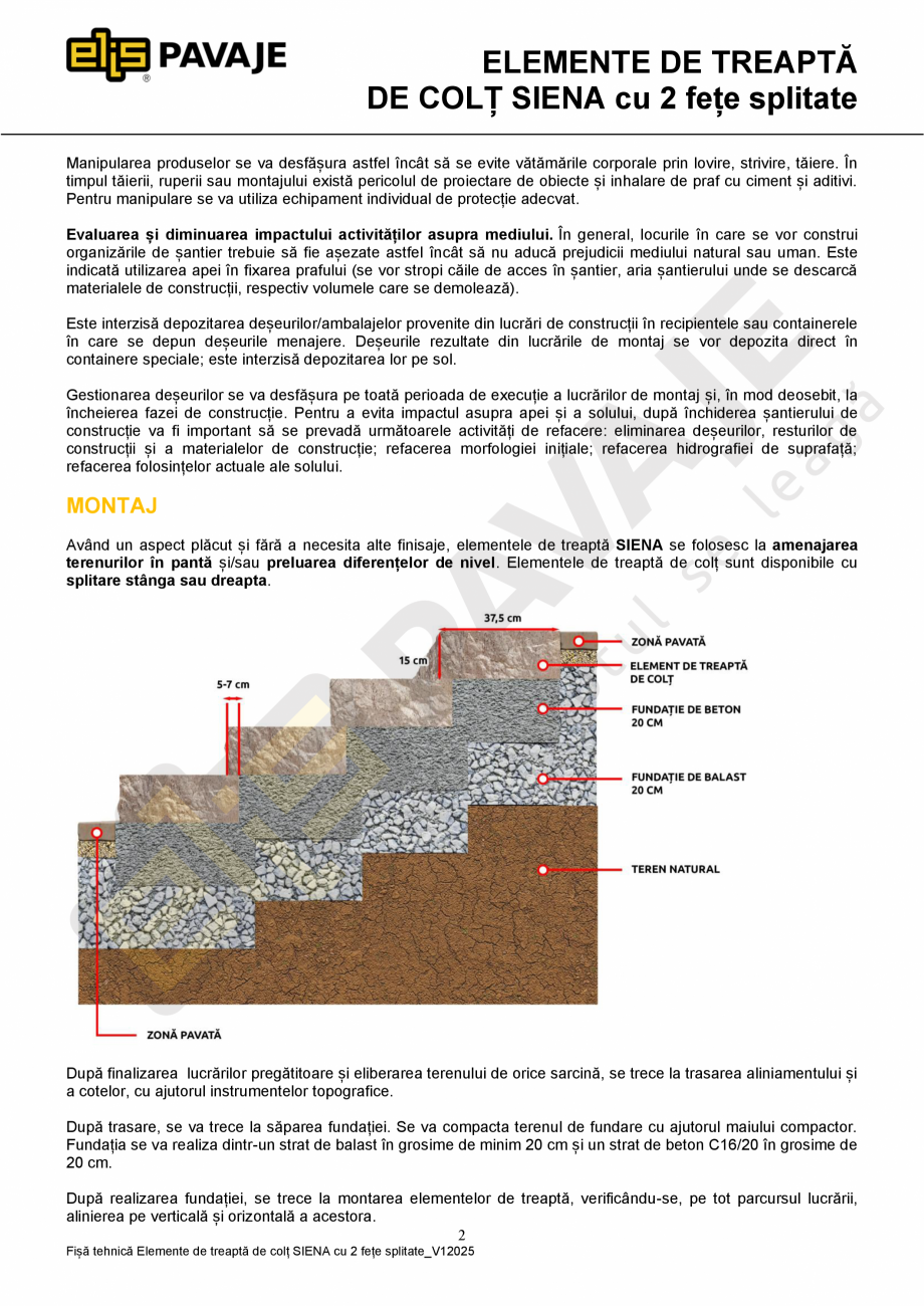 Pagina 2-Element de treapta de colt Siena cu 2 fete splitate ELIS PAVAJE Fisa tehnica Romana formă de...