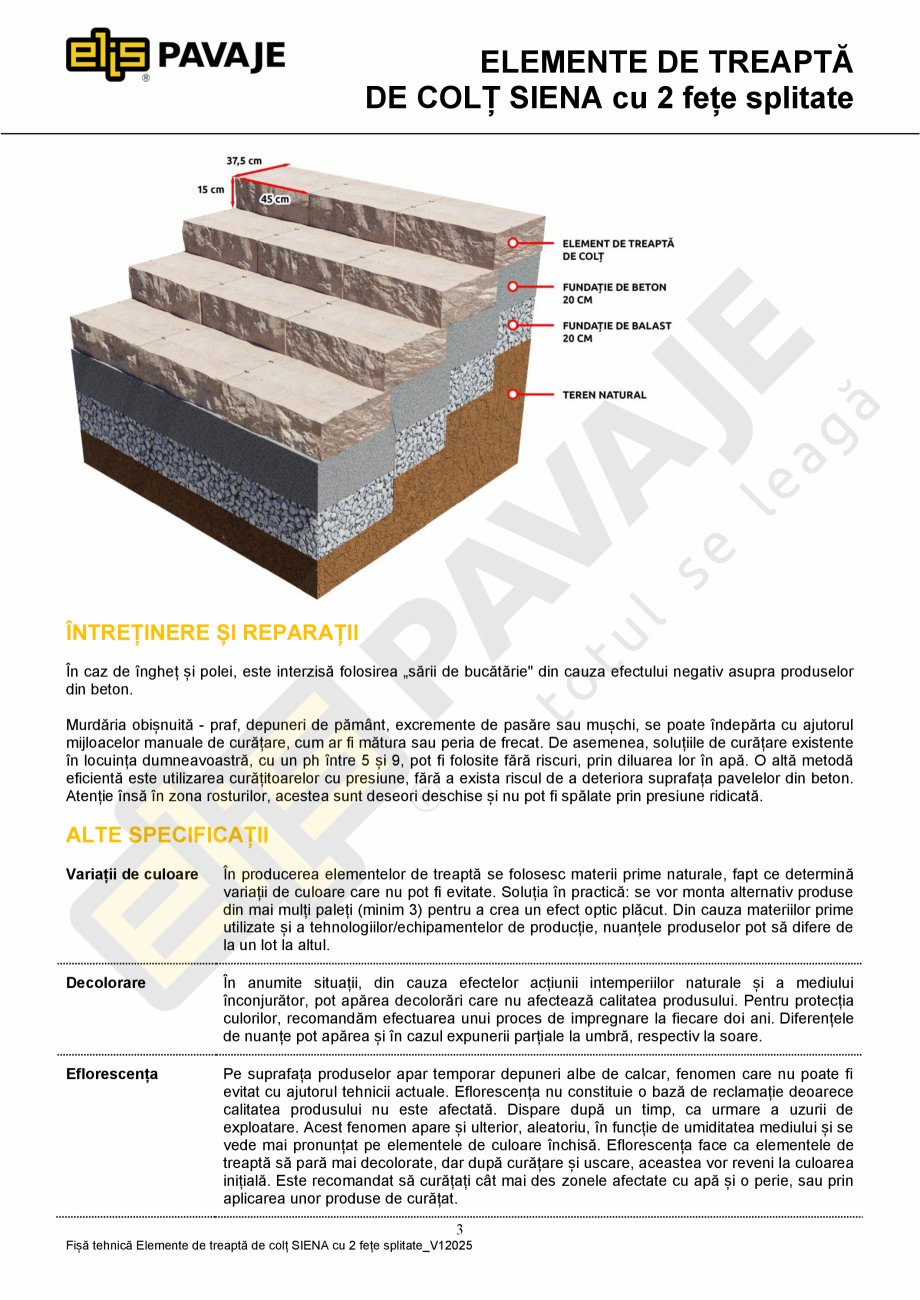 Pagina 3-Element de treapta de colt Siena cu 2 fete splitate ELIS PAVAJE Fisa tehnica Romana epozitarea...
