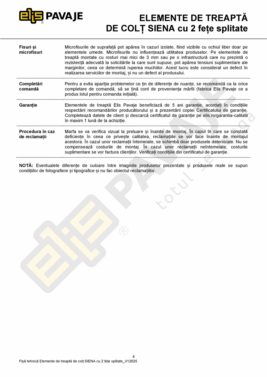 Pagina 4-Element de treapta de colt Siena cu 2 fete splitate ELIS PAVAJE Fisa tehnica Romana asupra mediului....