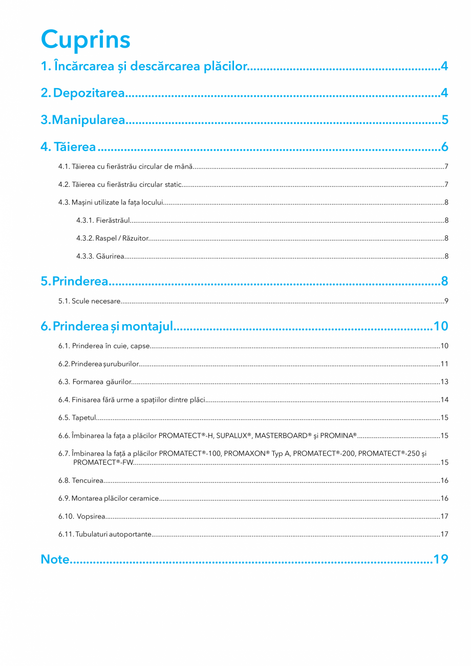 Pagina 3-Instructiuni de manipulare pentru placile Promat PROMAT Instructiuni montaj, utilizare Romana l........