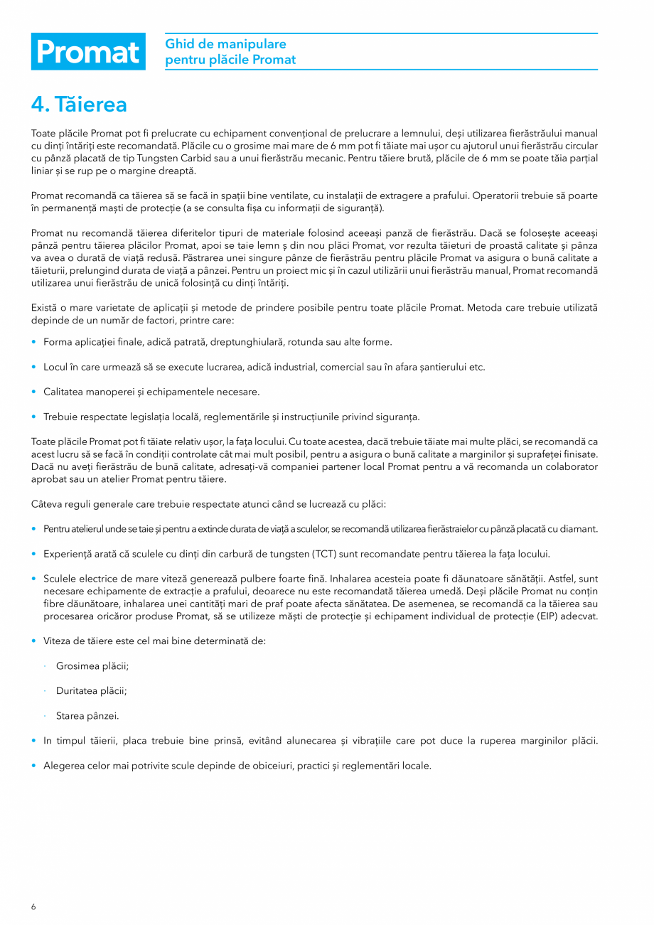 Pagina 6 - Instructiuni de manipulare pentru placile Promat PROMAT Instructiuni montaj, utilizare...