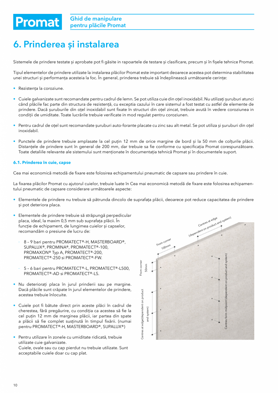 Pagina 10-Instructiuni de manipulare pentru placile Promat PROMAT Instructiuni montaj, utilizare Romana ind...