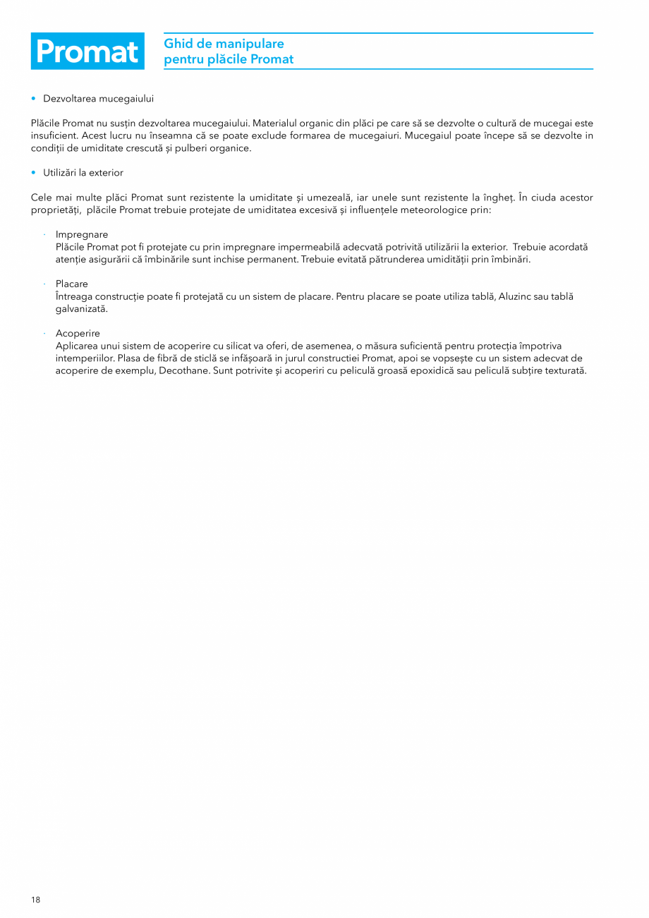 Pagina 18 - Instructiuni de manipulare pentru placile Promat PROMAT Instructiuni montaj, utilizare...