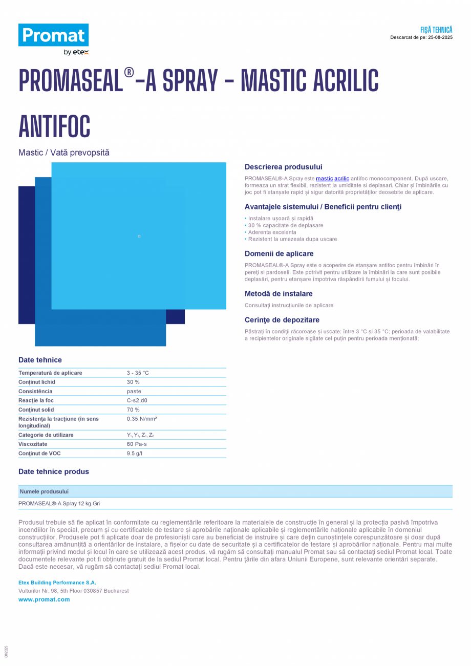 Pagina 1-Mastic acrilic  PROMAT PROMASEAL®-A Spray Fisa tehnica Romana FIŞĂ TEHNICĂ
Descarcat de pe:...