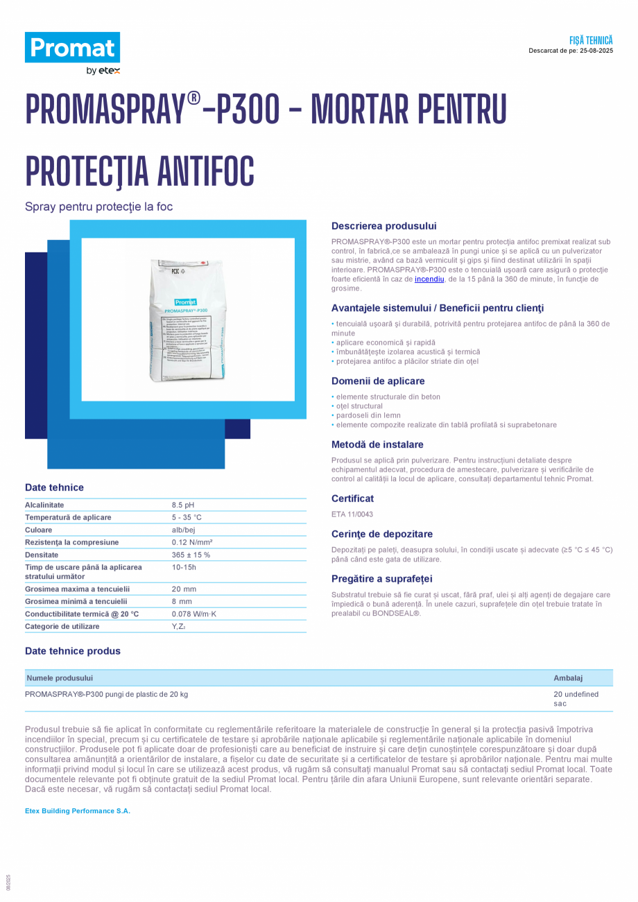 Pagina 1 - Mortar pentru protectia antifoc  PROMAT PROMASPRAY®-P300 Fisa tehnica Romana FIŞĂ...
