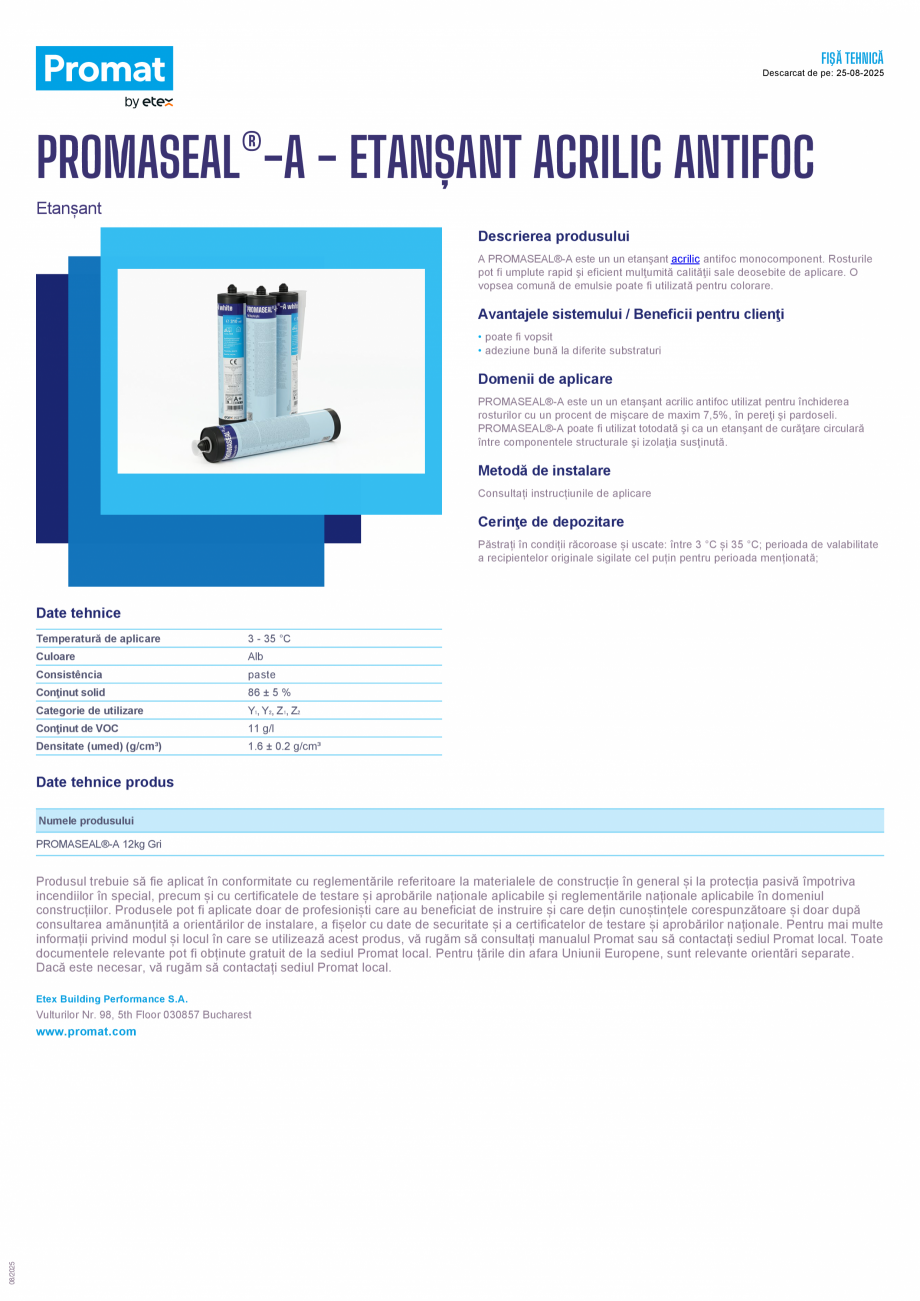 Pagina 1-PROMASEAL®-A - ETANȘANT ACRILIC ANTIFOC PROMAT Romana FIŞĂ TEHNICĂ
Descarcat de pe:...