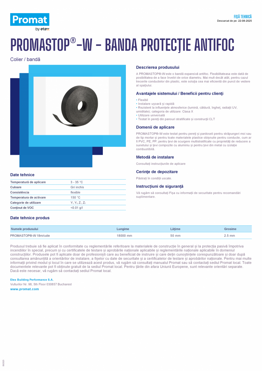 Pagina 1-Banda protectie antifoc PROMAT PROMASTOP®-W Fisa tehnica Romana FIŞĂ TEHNICĂ
Descarcat de pe:...