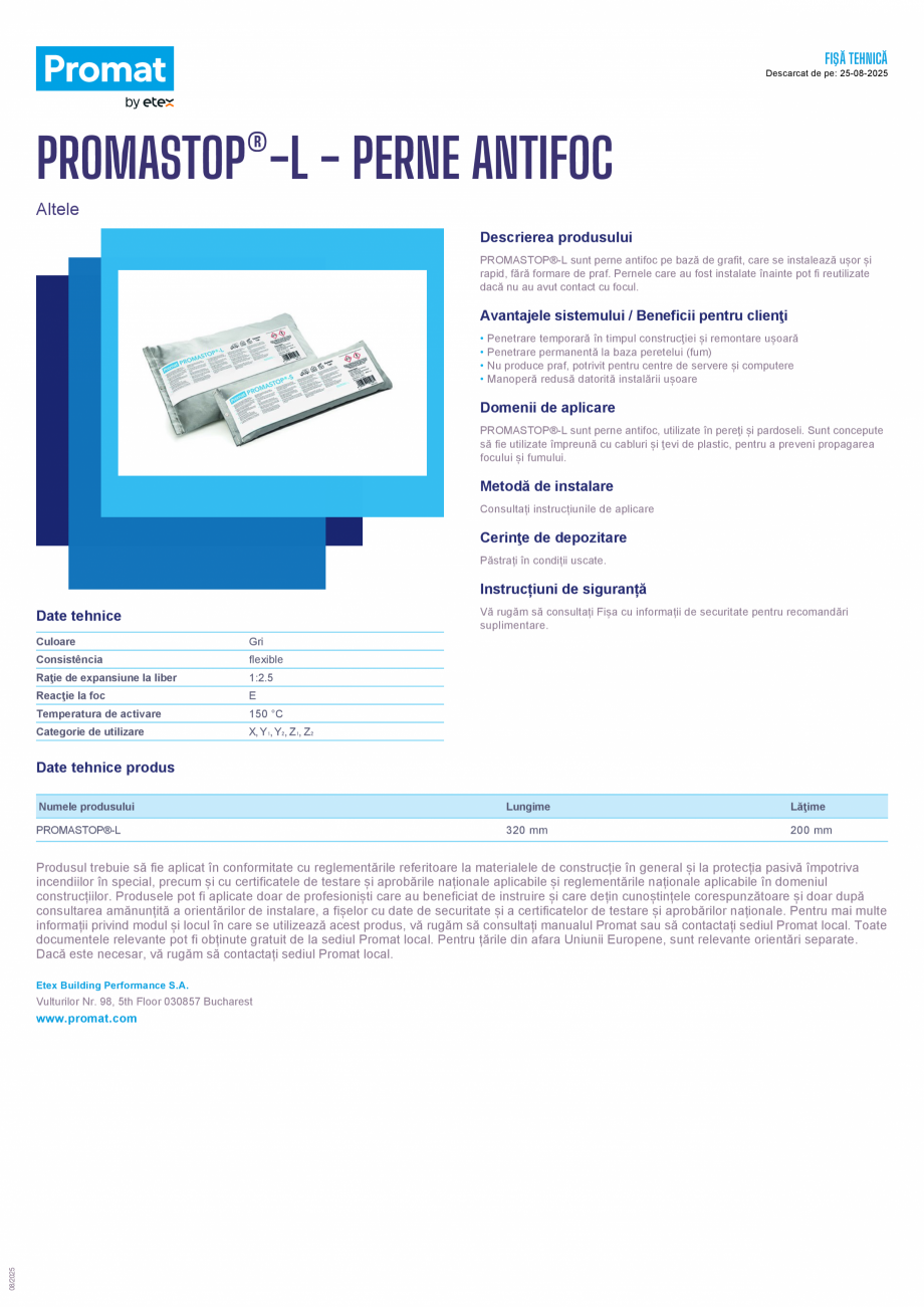 Pagina 1-Perne antifoc PROMAT PROMASTOP®-L Fisa tehnica Romana FIŞĂ TEHNICĂ
Descarcat de pe:...