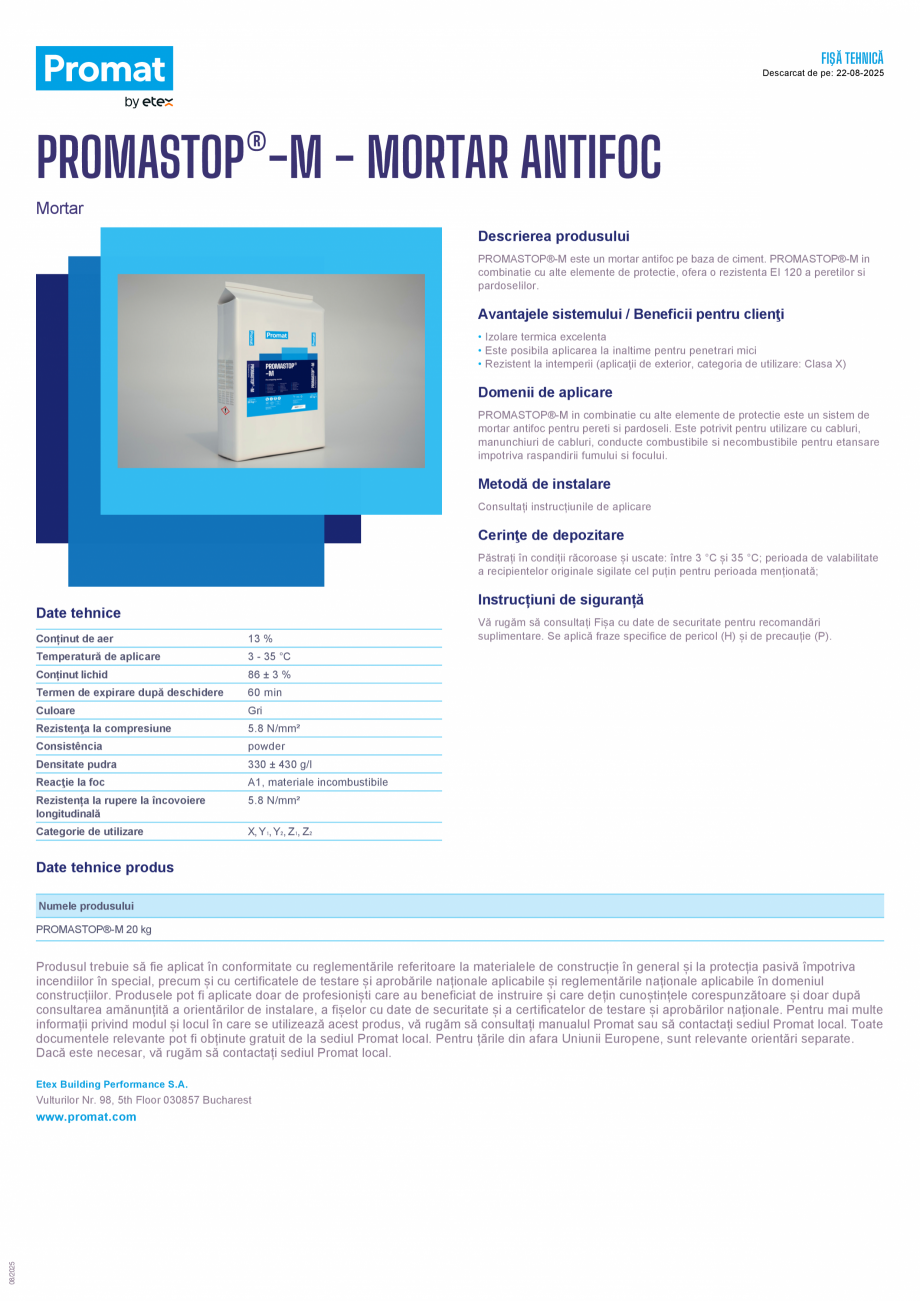 Pagina 1-Mortar antifoc PROMAT PROMASTOP®-M Fisa tehnica Romana FIŞĂ TEHNICĂ
Descarcat de pe:...