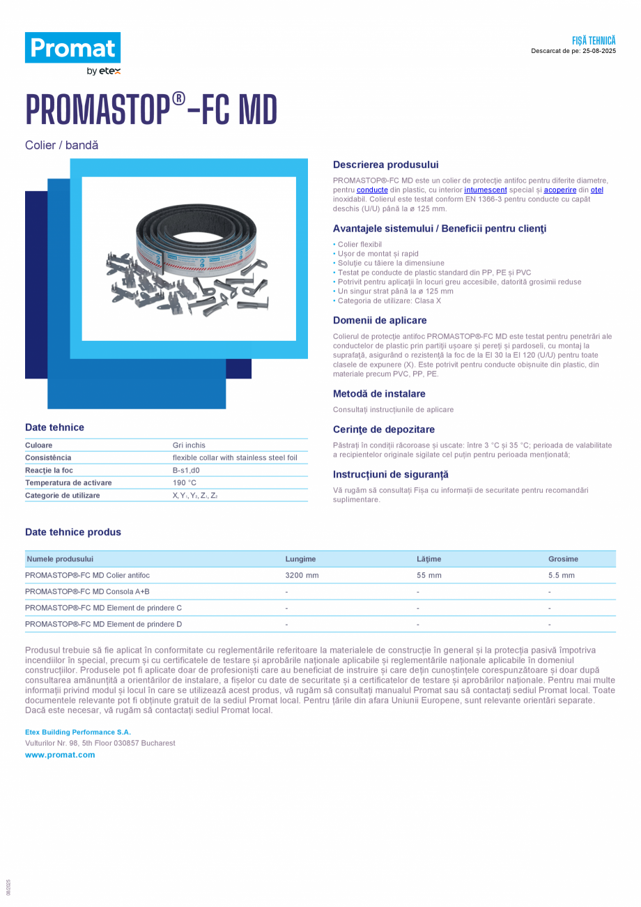 Pagina 1-Colier de protectie antifoc PROMAT PROMASTOP®-FC MD Fisa tehnica Romana FIŞĂ TEHNICĂ...