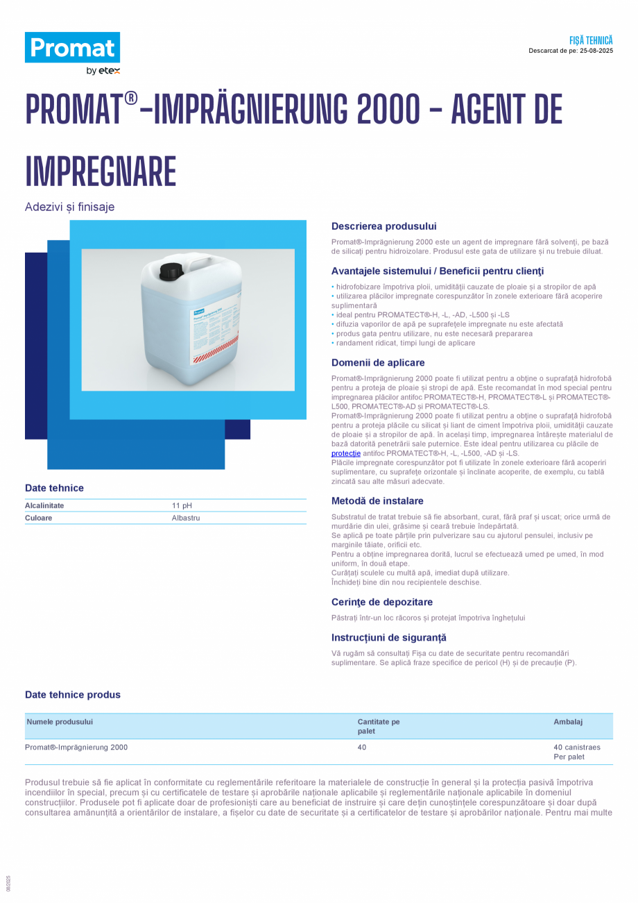 Pagina 1 - Agent de impregnare PROMAT Promat®-Imprägnierung 2000  Fisa tehnica Romana...