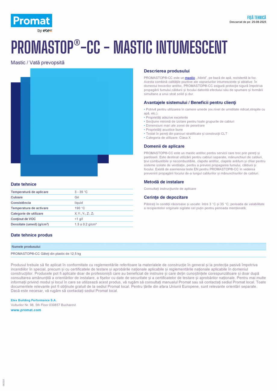 Pagina 1-Mastic intumescent  PROMAT PROMASTOP®-CC Fisa tehnica Romana FIŞĂ TEHNICĂ
Descarcat de pe:...