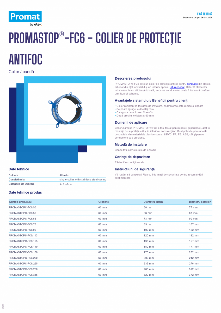 Pagina 1 - Colier de protectie antifoc PROMAT PROMASTOP®-FC6 Fisa tehnica Romana FIŞĂ TEHNICĂ...