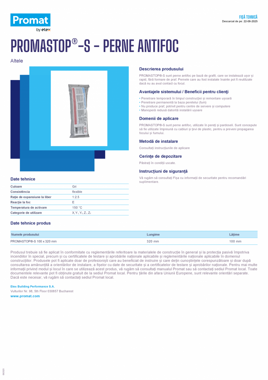 Pagina 1-Perne antifoc PROMAT PROMASTOP®-S Fisa tehnica Romana FIŞĂ TEHNICĂ
Descarcat de pe:...
