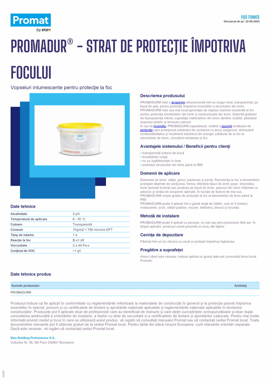 Pagina 1-Strat de protecţie împotriva focului  PROMAT PROMADUR Fisa tehnica Romana FIŞĂ TEHNICĂ...
