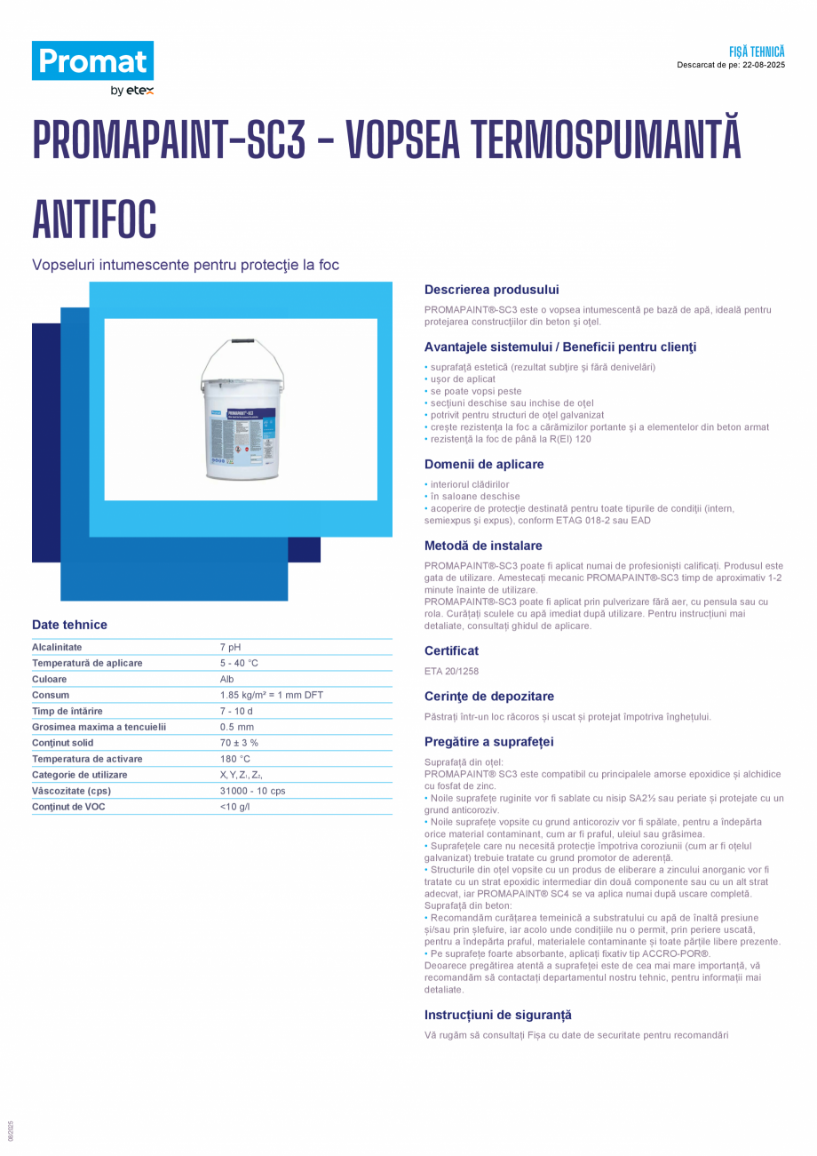 Pagina 1 - Vopsea termospumantă antifoc PROMAT PROMAPAINT®-SC3 Fisa tehnica Romana FIŞĂ...