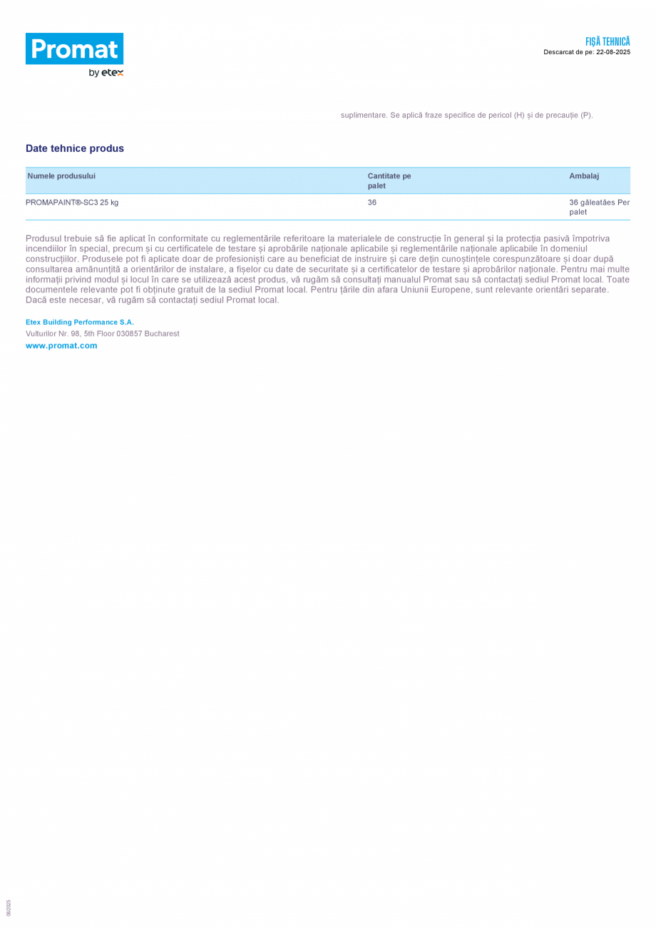 Pagina 2-Vopsea termospumantă antifoc PROMAT PROMAPAINT®-SC3 Fisa tehnica Romana ta de utilizare....