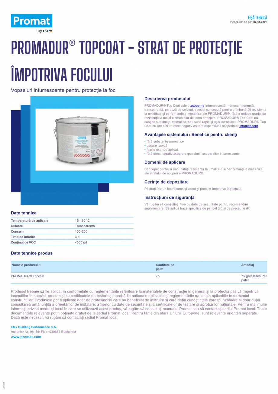 Pagina 1-Strat de protecţie împotriva focului PROMAT PROMADUR® Top Coat Fisa tehnica Romana FIŞĂ...