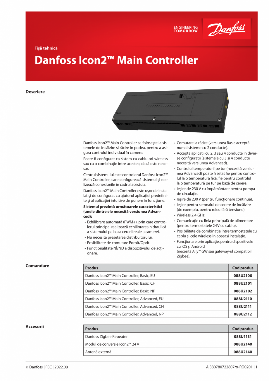 Pagina 1-Controale pentru incalzirea in pardoseala DANFOSS Icon² - Basic, Icon² - Advanced,...