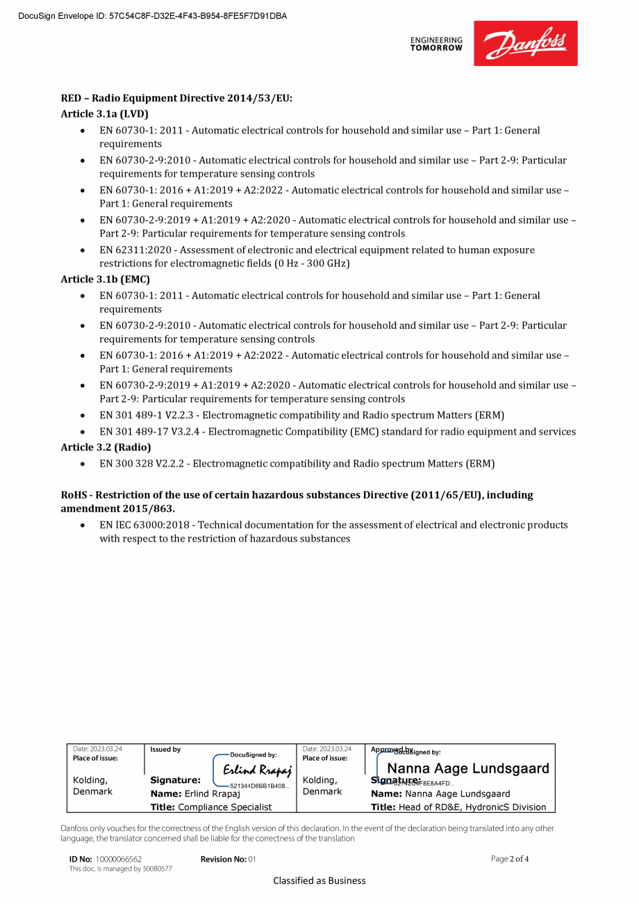 Pagina 2 - Declaratie de conformitate - Controale pentru incalzirea in pardoseala - Danfoss EU-UK...