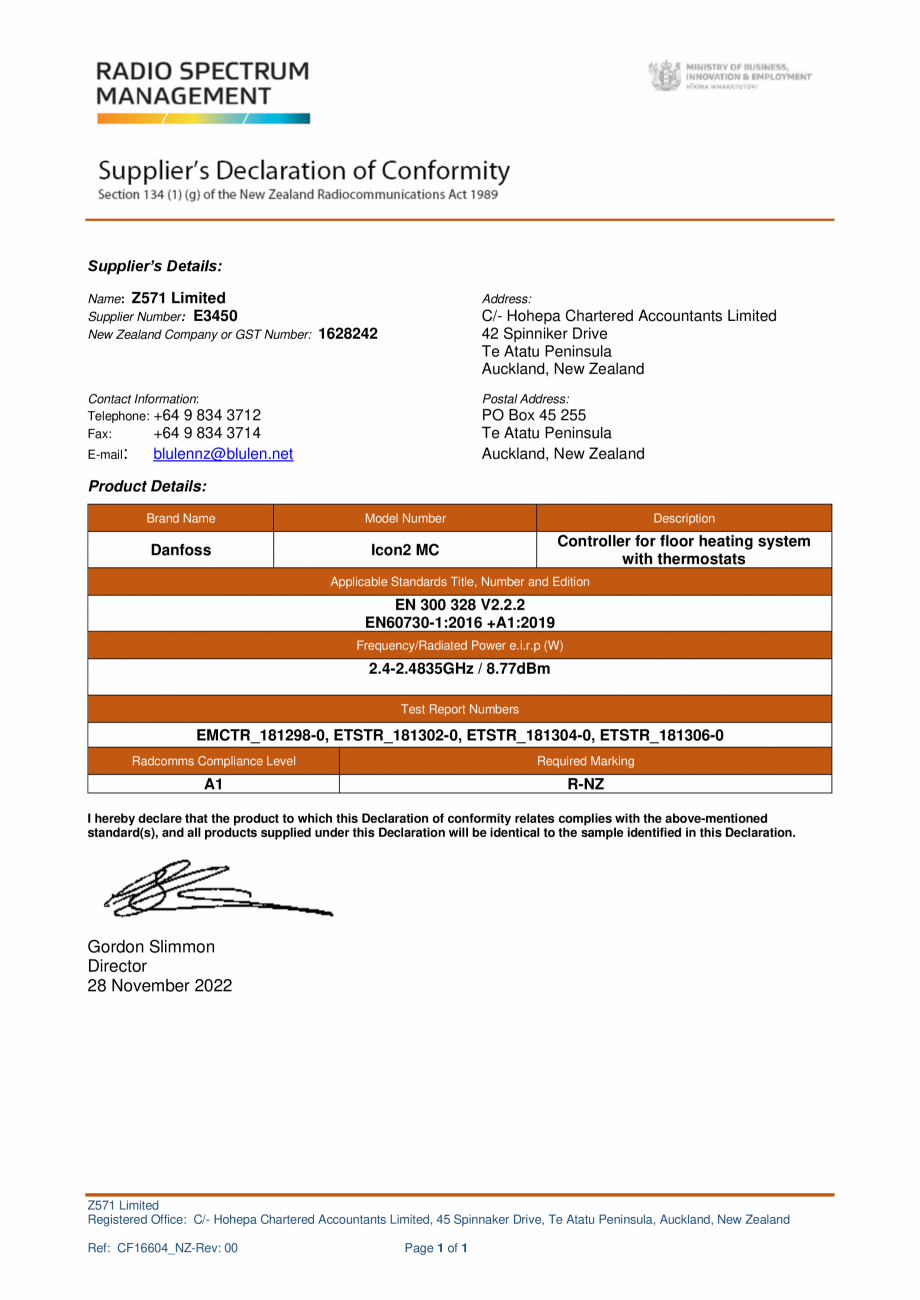 Pagina 1-Declaratie de conformitate - Controale pentru incalzirea in pardoseala - RSM CF16604_NZ-Rev.00...