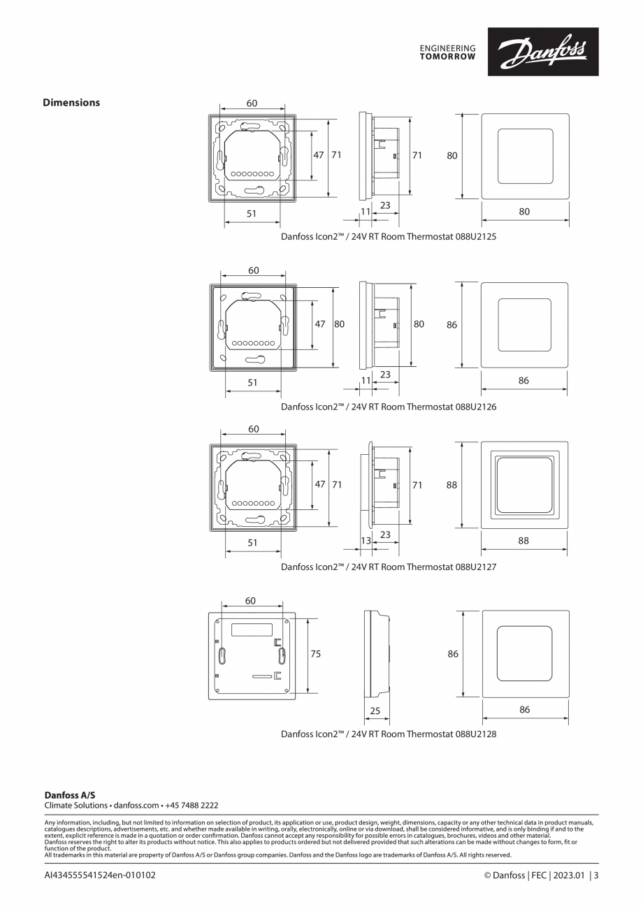 Pagina 3 - Termostat camera DANFOSS Icon² 24V RT, Icon² 24V RT, On-wall Fisa tehnica...