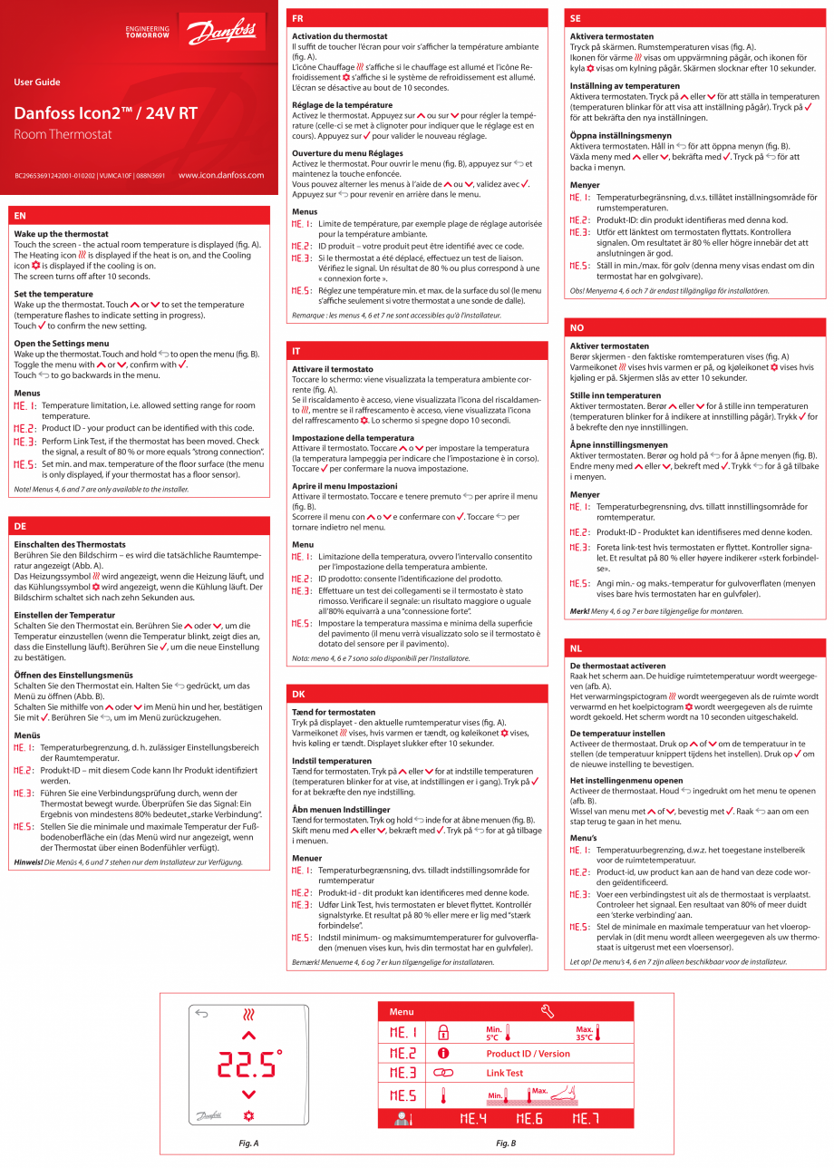 Pagina 1-Ghid de utilizare - Termostat camera DANFOSS Icon² 24V RT, Icon² 24V RT, On-wall...