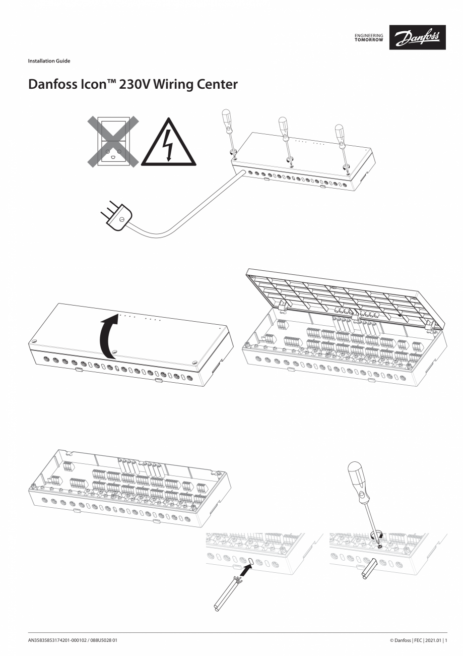 Pagina 1-Ghid de instalare - Controale pentru incalzirea in pardoseala DANFOSS Icon Wiring box Instructiuni...