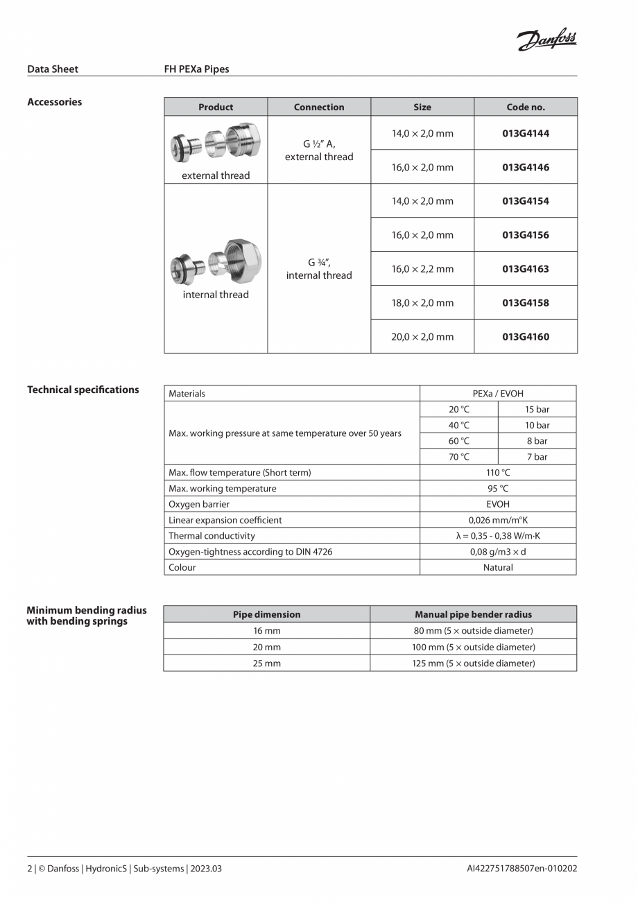 Pagina 2 - Conducte PEX DANFOSS PEX-A EVOH 5 Layer 16x2.0 600m , PEX-A EVOH 5 Layer 18x2.0 600m ...