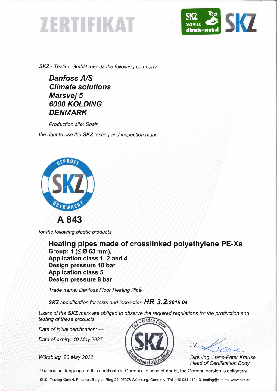 Pagina 1-Declaratie de conformitate - Conducte PEX - SKZ A 843 DANFOSS PEX-A EVOH 5 Layer 16x2.0 600m , PEX-A...